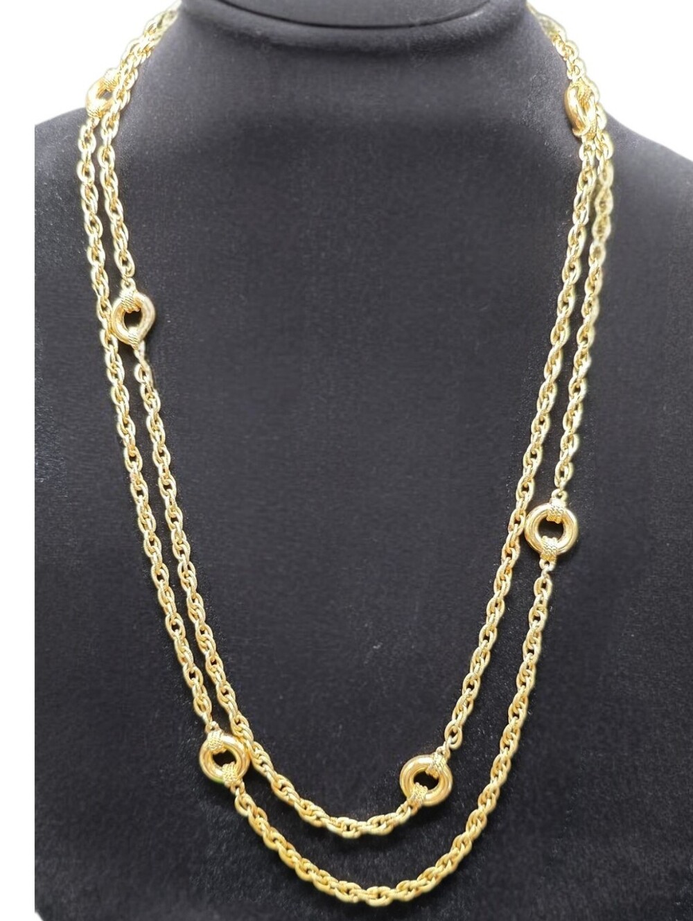 Vintage Monet 60s 70s Gold Tone 54" Station Chain Necklace Signed